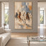 Cream and Slate Blue Hand-Painted Oil Painting, Five Running Horses #63S5E3ZM