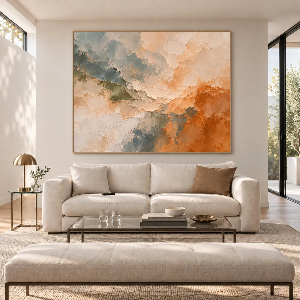 Hand-Painted Oil Painting, Cream and Ochre Layered Abstract #SSF3FUCT