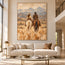 Sand and Blue Gray Hand-Painted Oil Painting, Riders Facing the Mountains #3TULKAQH