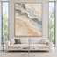 Beige Hand-Painted Oil Painting, Blue-Gray Bands in a Vertical Abstract #4AQDKY69
