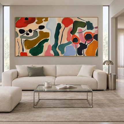 Multicolor Hand-Painted Oil Painting, Organic Botanical Abstract #E0BD42T9