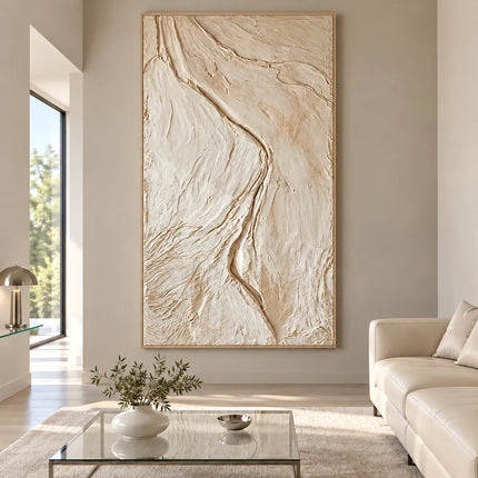 Ivory Hand-Painted 3D Textured Oil Painting, Winding Channel Wall Art #FFC33IEH
