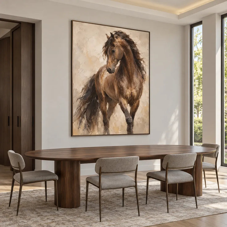 Brown & Beige Hand-Painted Oil Painting, Expressive Horse Wall Art #VSRVKISF