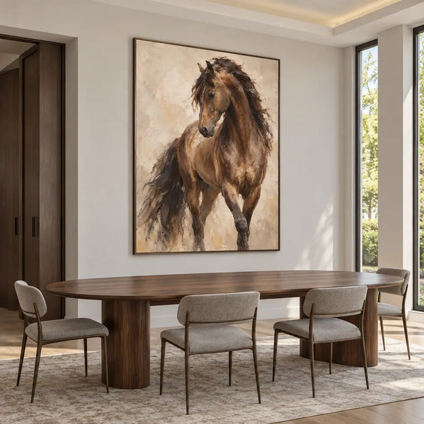 Brown & Beige Hand-Painted Oil Painting, Expressive Horse Wall Art #VSRVKISF