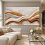 Ivory Gold Hand-Painted 3D Textured Oil Painting, Undulating Bands Wall Art #B19FJV18