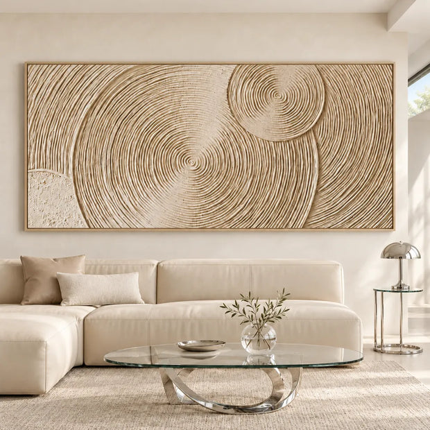 Beige Hand-Painted 3D Textured Oil Painting, Concentric Circles Wall Art #JMOPNPCU
