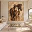 Brown and Cream Hand-Painted Oil Painting, Cowgirl Beside a Horse #JD6LI4AH