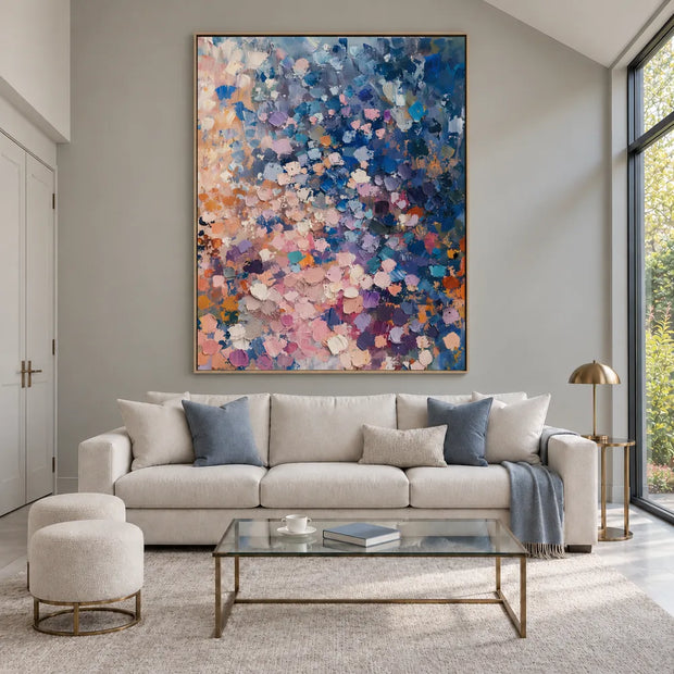 Blue and Blush Hand-Painted Oil Painting, Blue and Blush Abstract Marks #YO8L63PE