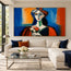 Blue and Orange Hand-Painted Oil Painting, Geometric Woman Holding Flowers #RWCVBPGR