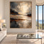Charcoal and Cream Hand-Painted Oil Painting, Abstract Luminous Shore #AMXNLXWV