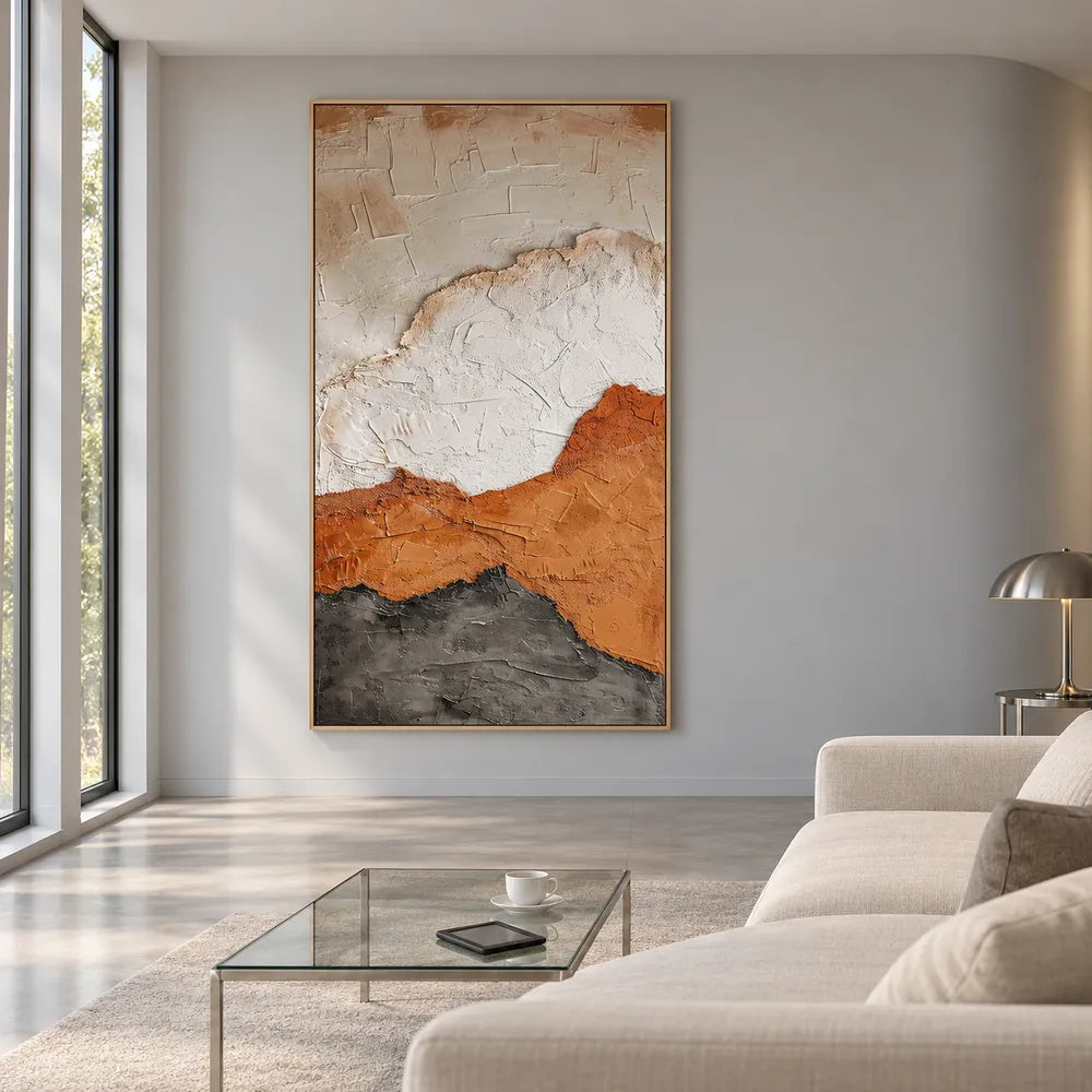 Ivory and Ochre Hand-Painted 3D Textured Oil Painting, Broad Layered Abstract #0GUVNU5F
