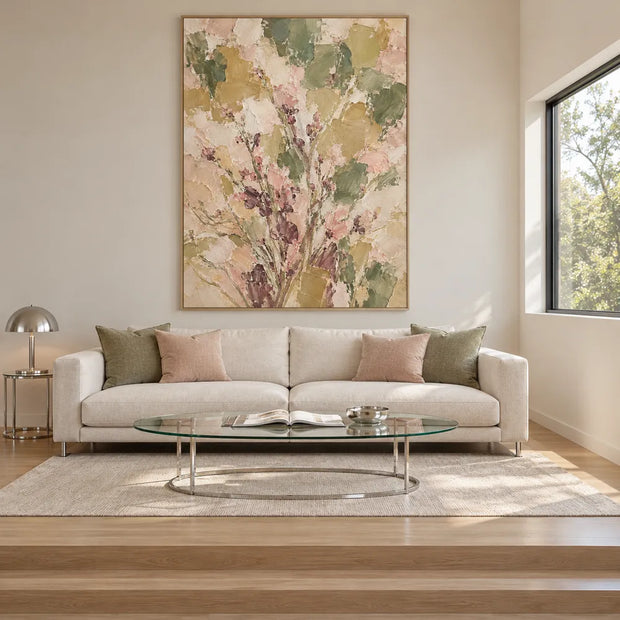 Sage and Blush Hand-Painted Oil Painting, Rising Floral Sprigs #FRM3RQIN