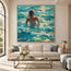 Blue Hand-Painted Oil Painting, Woman Among Sunlit Waves #ZO0LS4XT