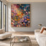 Deep Blue and Pink Hand-Painted Oil Painting, Colorful Flower Meadow #PG0DH31L
