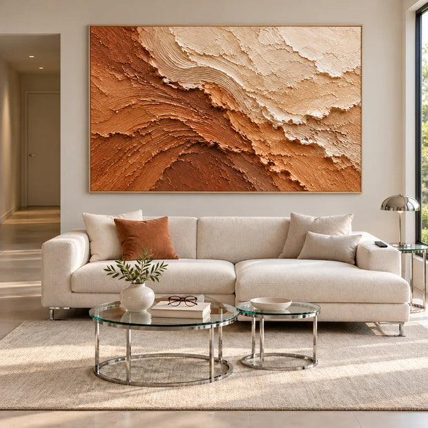 Terracotta and Cream Hand-Painted 3D Textured Oil Painting, Undulating Relief #3MEDZXWX