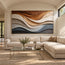 Earth-Tone Hand-Painted 3D Textured Oil Painting, Flowing Cream and Blue-Gray Strata #JP1L0E1K