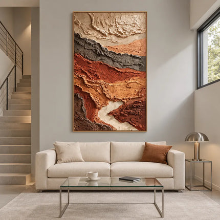 Rust and Sand Hand-Painted 3D Textured Oil Painting, Layered Earth Abstract #WOZTWBJA