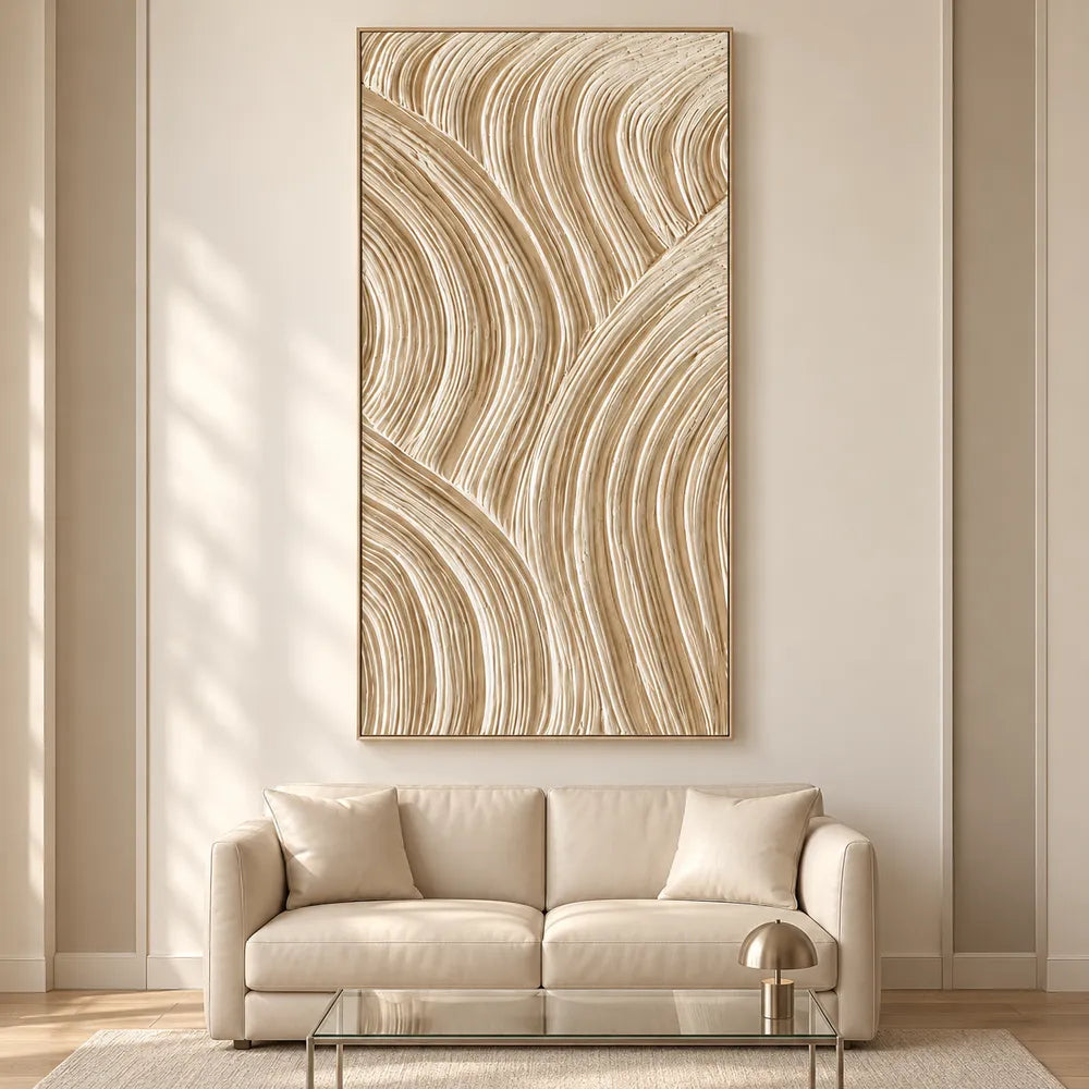 Cream Hand-Painted 3D Textured Oil Painting, Intersecting Arcs Wall Art #84PTAXGM