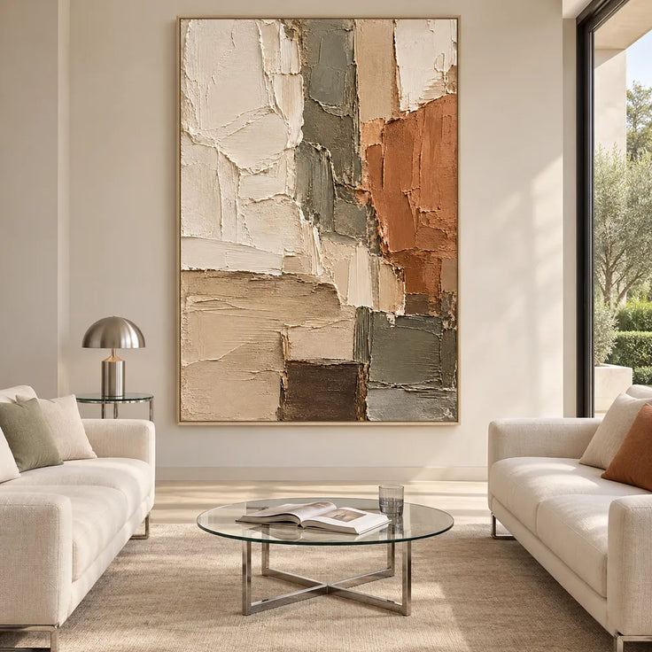 Cream and Terracotta Hand-Painted 3D Textured Oil Painting, Stacked Color Planes #L2DBB7UJ