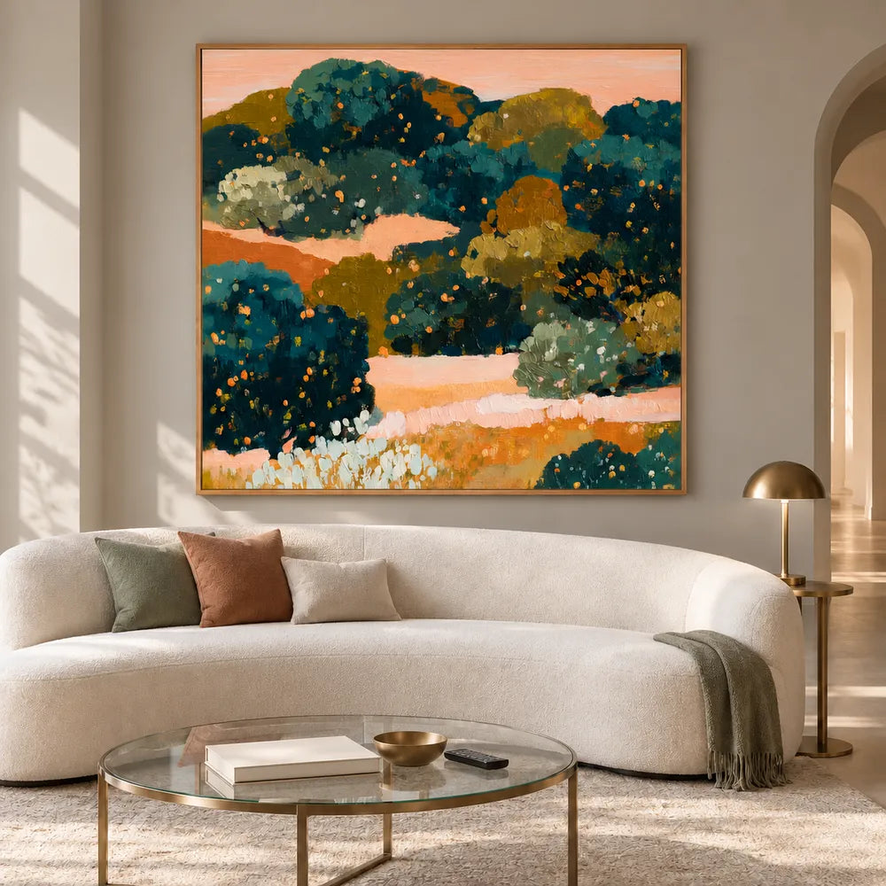 Deep Green and Ochre Hand-Painted Oil Painting, Abstract Garden Landscape #SBRV3BHR