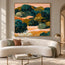 Deep Green and Ochre Hand-Painted Oil Painting, Abstract Garden Landscape #SBRV3BHR
