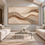 Beige Hand-Painted 3D Textured Oil Painting, Flowing Layered Bands Abstract Wall Art #91IV6MQ0