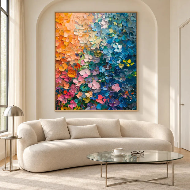 Blue and Coral Hand-Painted Oil Painting, Expressive Color Field #WWMNSDR4