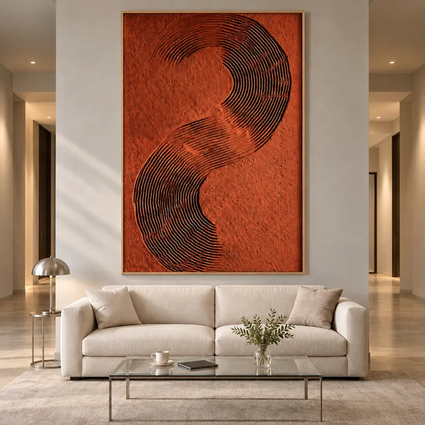 Terracotta Hand-Painted 3D Textured Oil Painting, Curving Ridge Abstract #2GFLXWQT