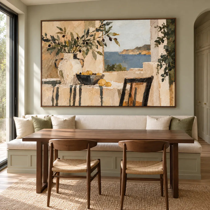Beige & Cream Hand-Painted Oil Painting, Coastal Window Still Life #C29D94CL