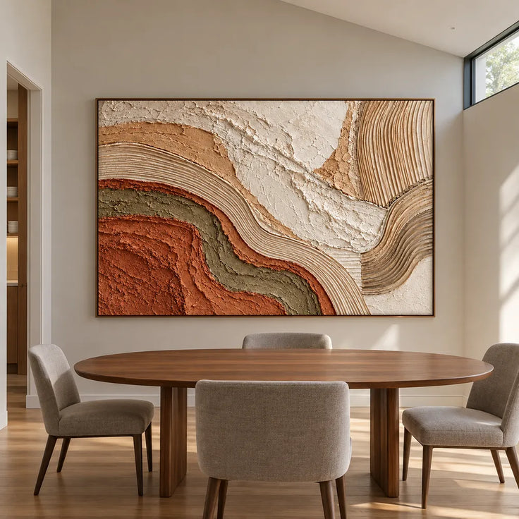 Cream & Terracotta Hand-Painted 3D Textured Oil Painting, Flowing Abstract Curves #3SOTHGWA