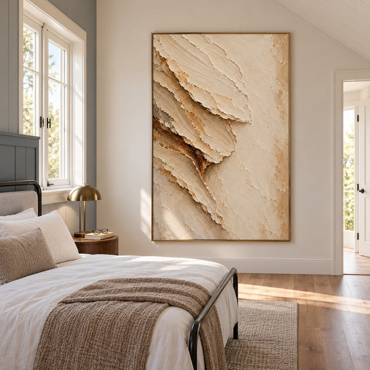Cream Hand-Painted 3D Textured Oil Painting, Sweeping Organic Layers #0O23IRH8