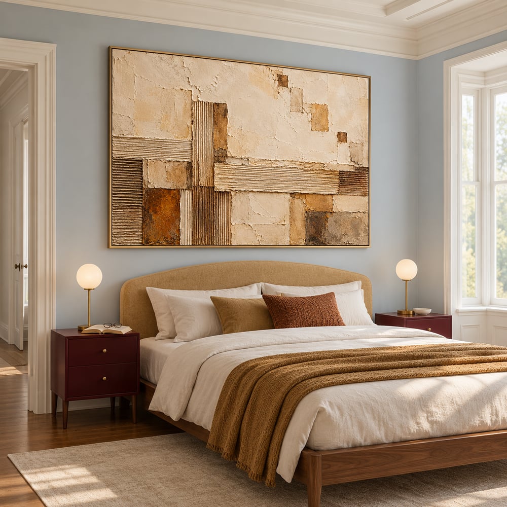 Beige and Cream Hand-Painted 3D Textured Oil Painting, Ribbed Geometric Blocks #5D3VSMWF