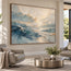 Blue Gray & Ivory Hand-Painted Oil Painting, Abstract Layered Landscape #XI8BIQFA