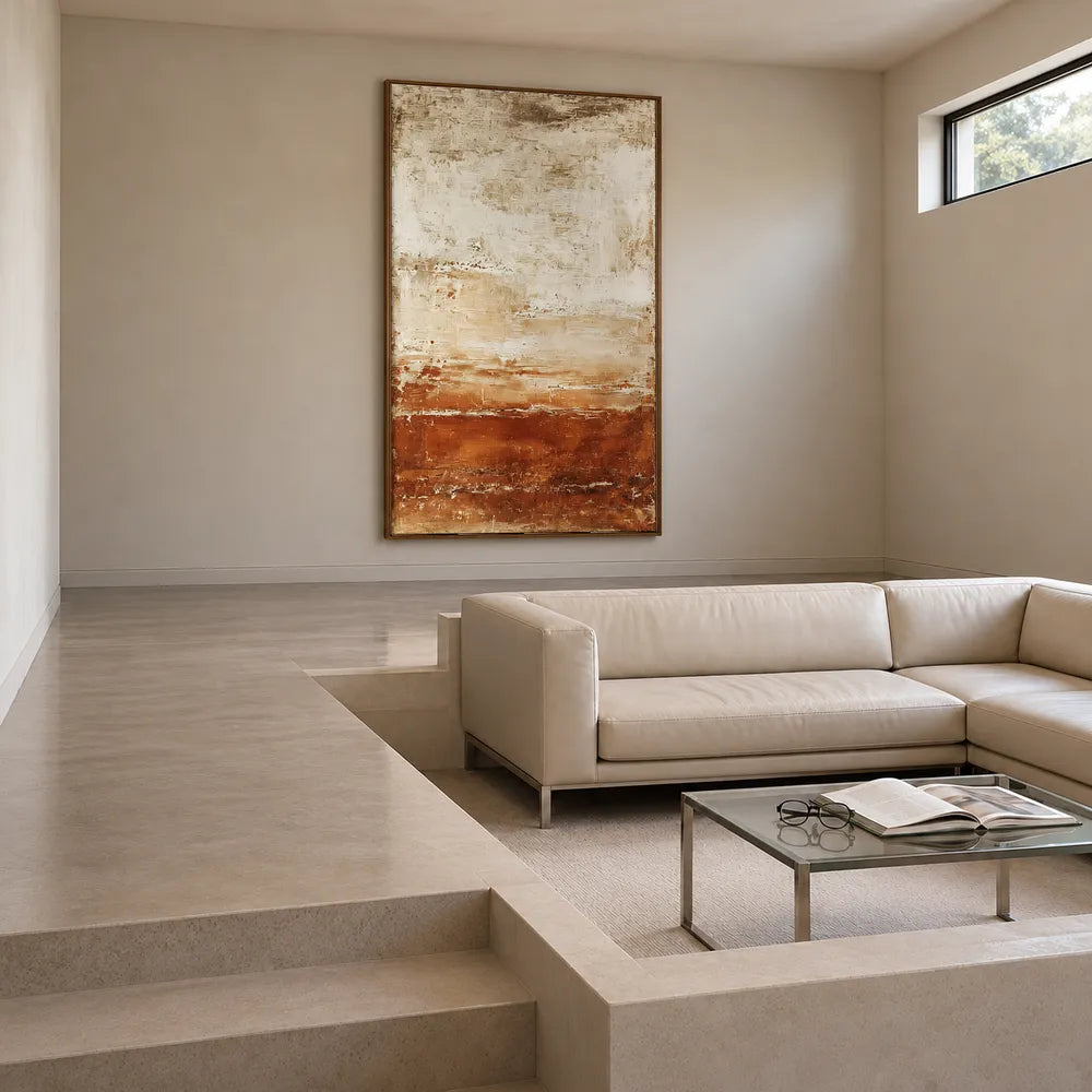 Cream and Rust Hand-Painted Oil Painting, Layered Earth-Tone Abstract #AR0DPNNU