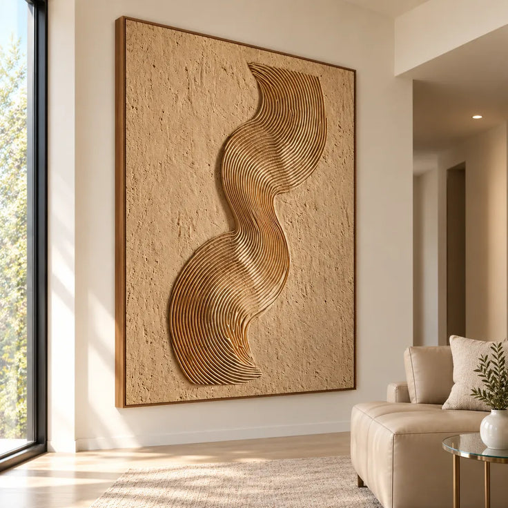 Sand Hand-Painted 3D Textured Oil Painting, Ribbon Curves Wall Art #Q5XTO3SD
