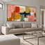 Pink and Ochre Hand-Painted Oil Painting, Graphic Color Block Abstract #7V43Y2LW