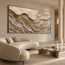 Ivory and Taupe Hand-Painted 3D Textured Oil Painting, Wavy Layer Abstract #QF2DVOSX