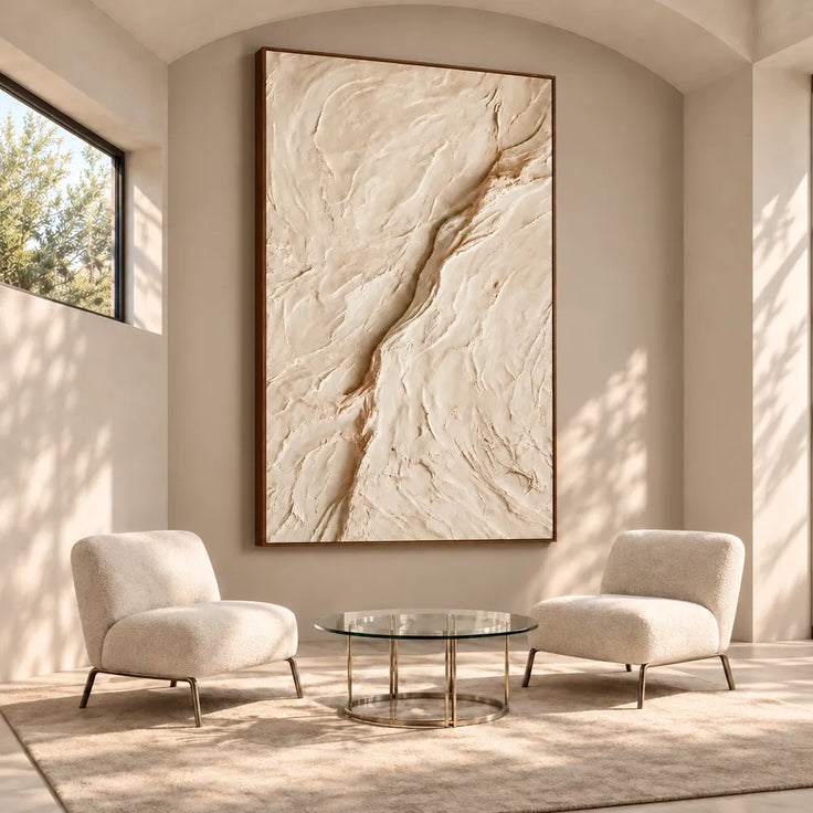 Cream Hand-Painted 3D Textured Oil Painting, Diagonal Relief Wall Art #WBT7SPNO