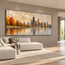 Beige Gold Hand-Painted Oil Painting, Autumn Waterfront Wall Art #CW3XQNK2