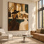 Earth-Tone Hand-Painted Oil Painting, Two Women in Wide-Brim Hats at a Bar #V8ML4SGZ