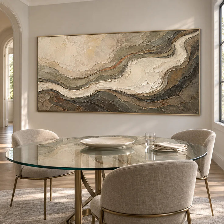 Earth-Tone Hand-Painted 3D Textured Oil Painting, Sweeping Contours #836LKFE2