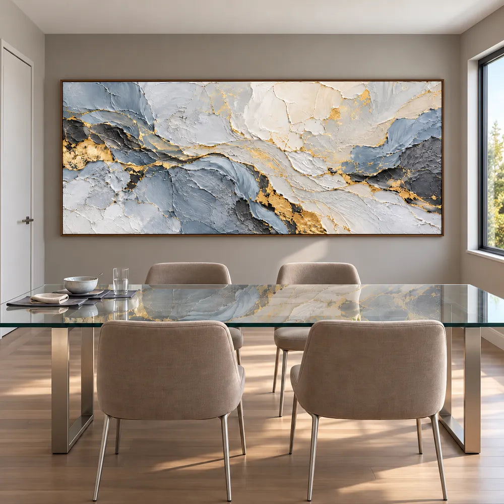 Gray Hand-Painted 3D Textured Oil Painting, Pale Layers with Gold Tones #LRQBCA6S