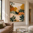 Cream and Ochre Hand-Painted Oil Painting, Stylized Garden Foliage #UATDX9Y6