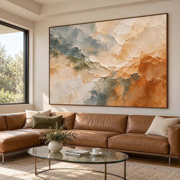 Hand-Painted Oil Painting, Cream and Ochre Layered Abstract #SSF3FUCT
