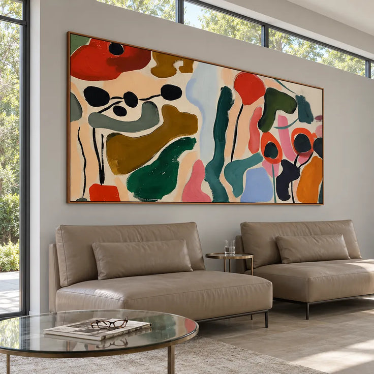 Multicolor Hand-Painted Oil Painting, Organic Botanical Abstract #E0BD42T9