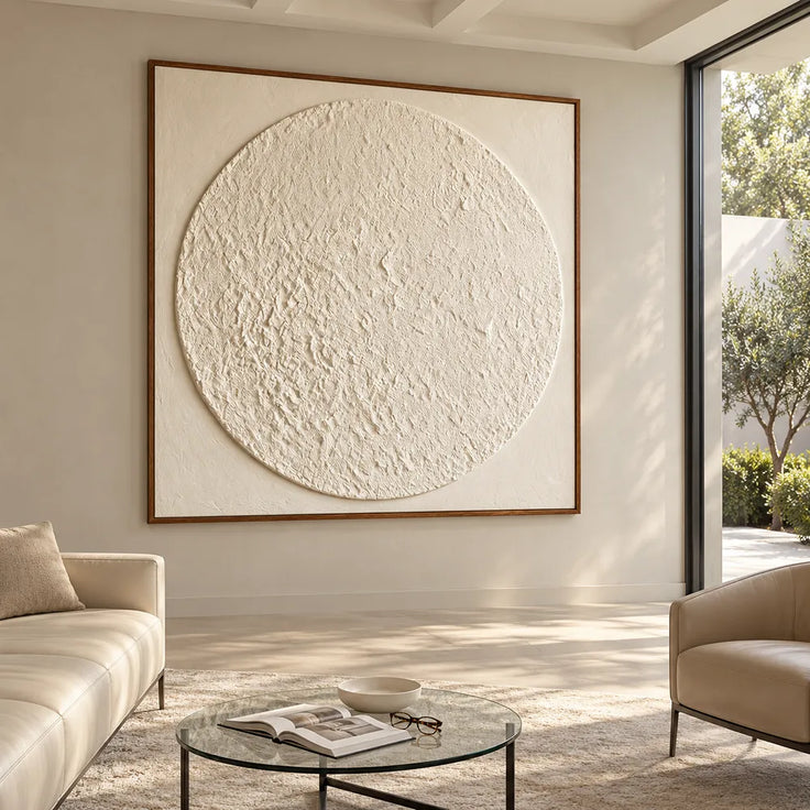 Ivory Hand-Painted 3D Textured Oil Painting, Textured Circle Abstract #GFK55X3M