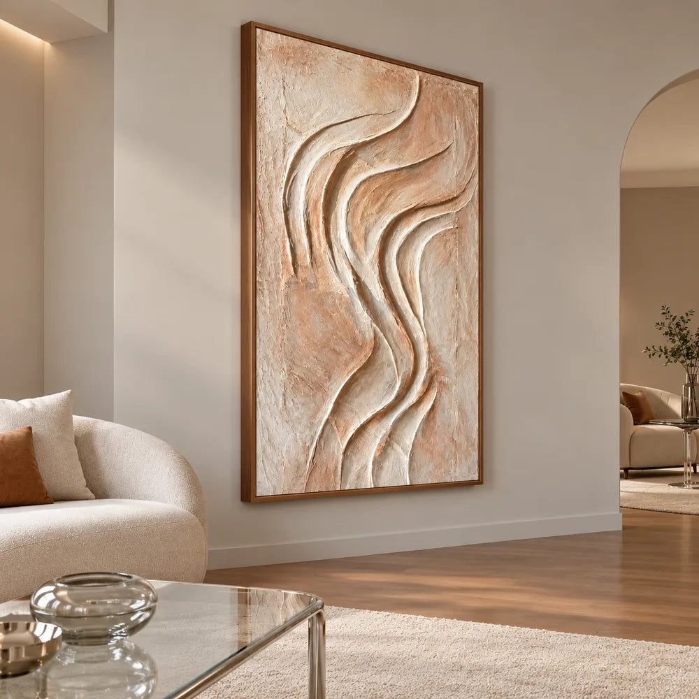 Peach Cream Hand-Painted 3D Textured Oil Painting, Sinuous Ridges Wall Art #TFAXNVHH