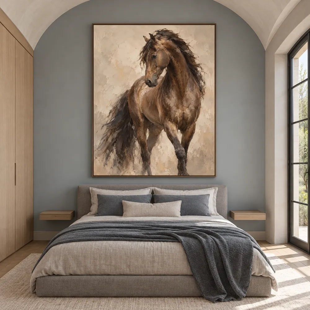 Brown & Beige Hand-Painted Oil Painting, Expressive Horse Wall Art #VSRVKISF