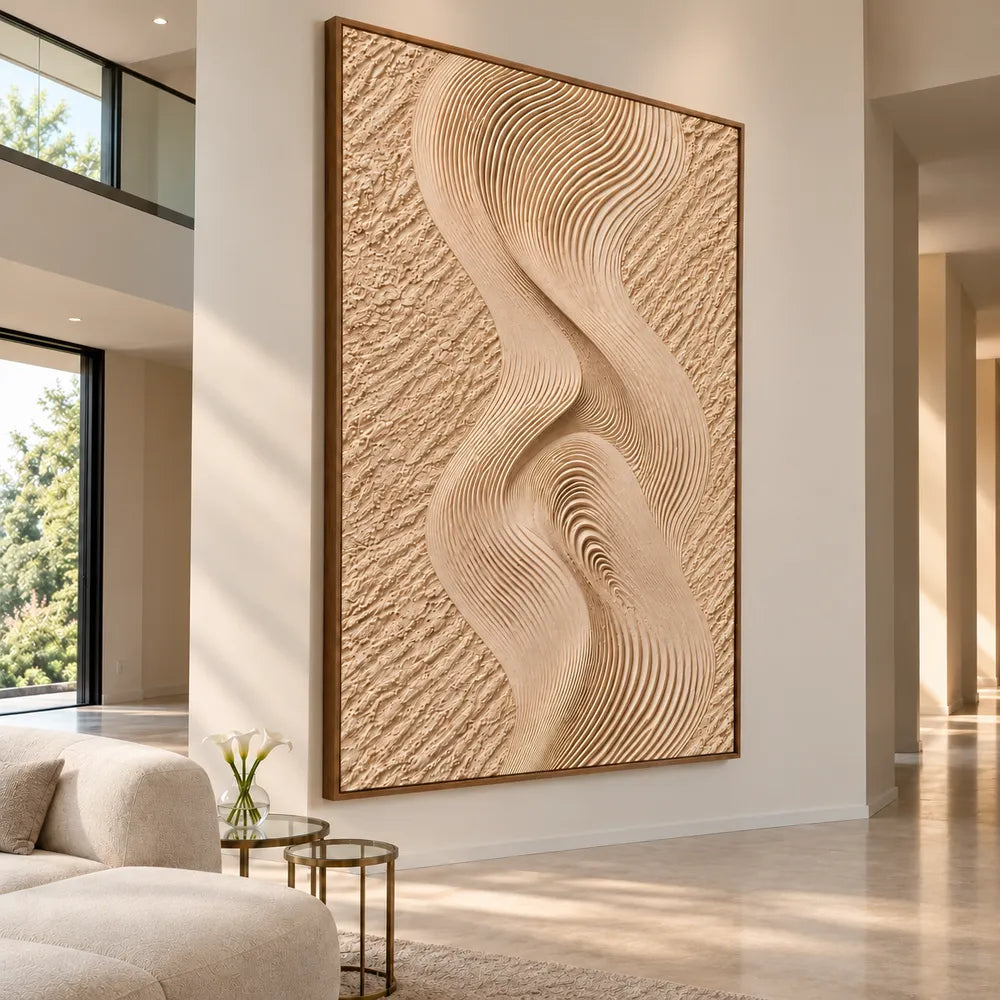 Sand Hand-Painted 3D Textured Oil Painting, Interwoven Waves Wall Art #T4IZOQDJ