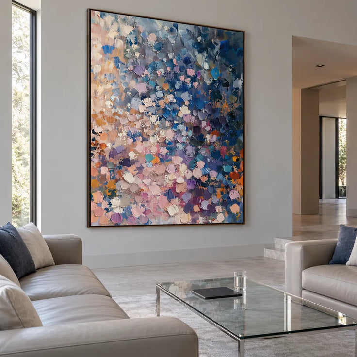 Blue and Blush Hand-Painted Oil Painting, Blue and Blush Abstract Marks #YO8L63PE
